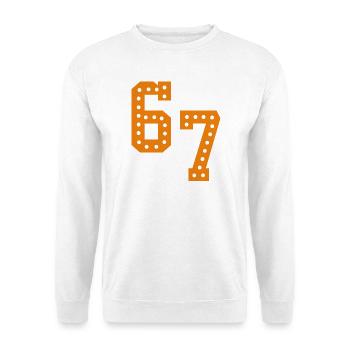6 7 – Trendiges, minimalistisches Textdesign, - Unisex Pullover - Weiß - Vorne - Alina (178cm) & Michal (187cm)