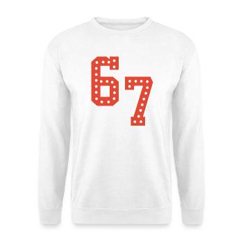 6 7 – Trendiges, minimalistisches Textdesign, - Unisex Pullover - Weiß - Vorne - Alina (178cm) & Michal (187cm)