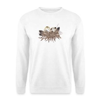 Œufs de caille dans le nid avec plumes de pintade - Sweat-shirt Unisexe - blanc - Devant