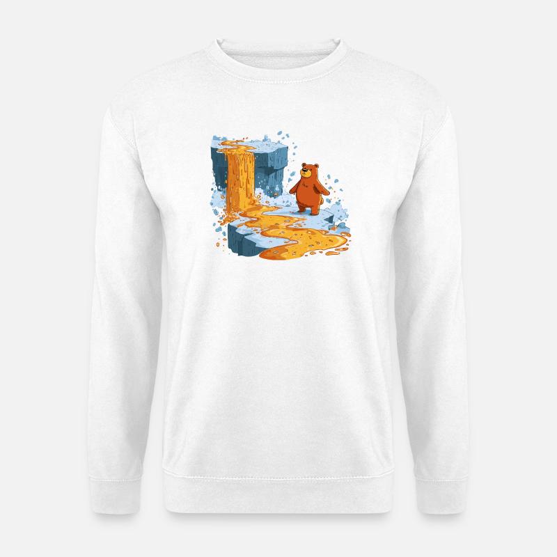 Bär am Lavastrom auf Eis - Unisex Pullover - Weiß