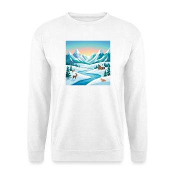 Alpenwinter-Szenerie mit Hirsch & Hütte - Unisex Pullover - Weiß - Vorne