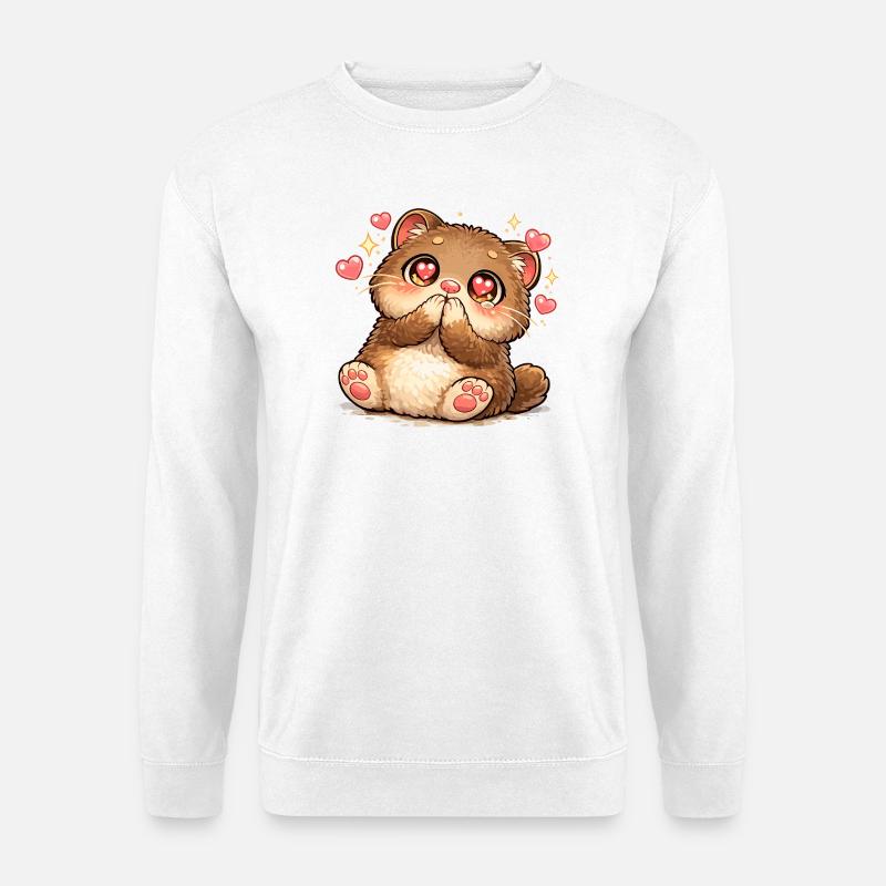 Kawaii-Kätzchen Herzaugen - Unisex Pullover - Weiß