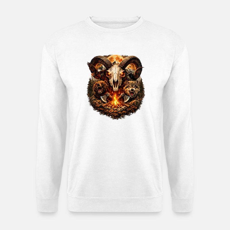 Feuerhorn Schädel im Wolf-Rudel - Unisex Pullover - Weiß