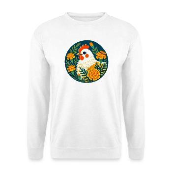 Une poule ensoleillée parmi des fleurs audacieuses - Sweat-shirt Unisexe - blanc - Devant