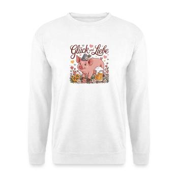 Glück und Liebe Schwein mit Bier - Unisex Pullover - Weiß - Vorne