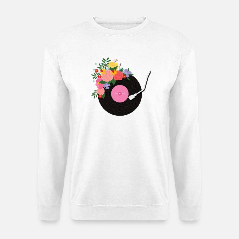 Blumige Schallplatte - Unisex Pullover - Weiß