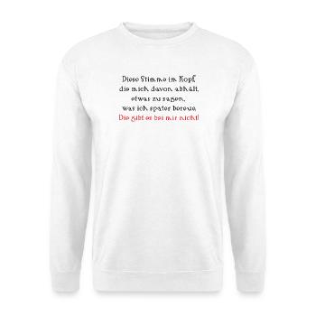 Stimme im Kopf: Niemals Bereuen - Unisex Pullover - Weiß - Vorne - Alina (178cm) & Michal (187cm)