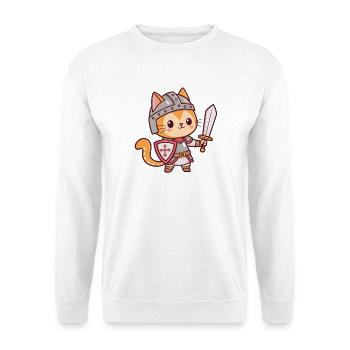 Kawaii-Ritterkatze mit Schwert - Unisex Pullover - Weiß - Vorne