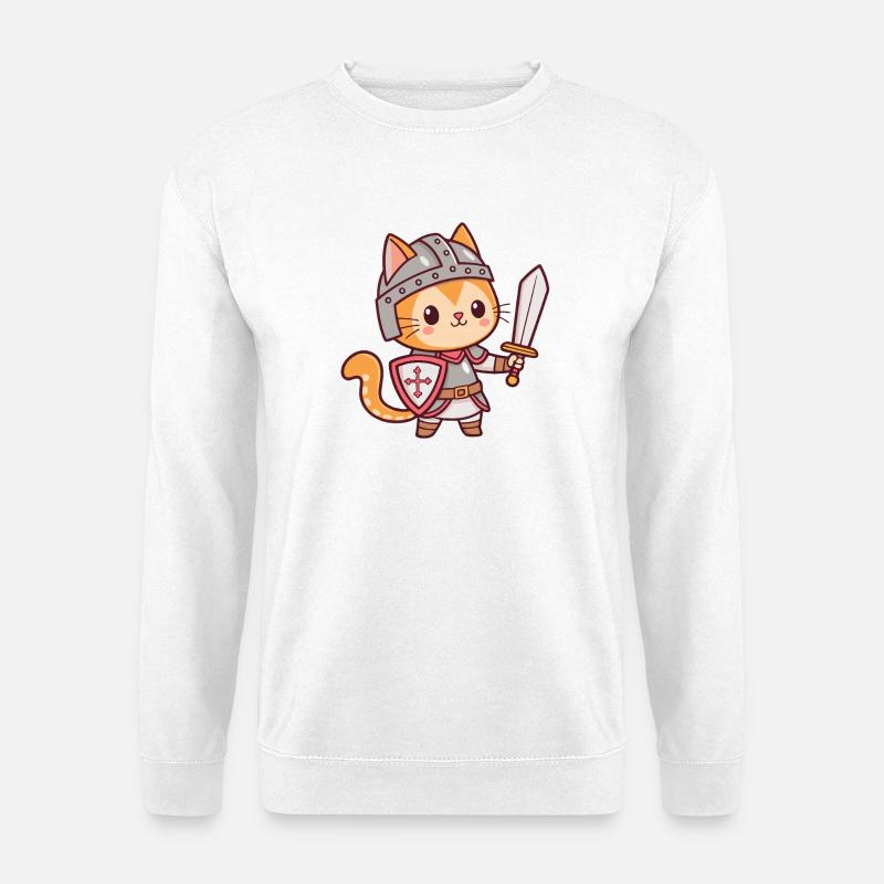 Kawaii Knight Cat with Sword - Unisex Sweatshirt - white