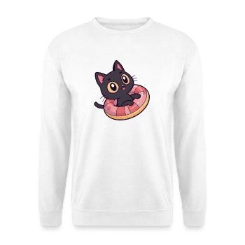Schwarze Katze auf Donut-Boje - Unisex Pullover - Weiß - Vorne