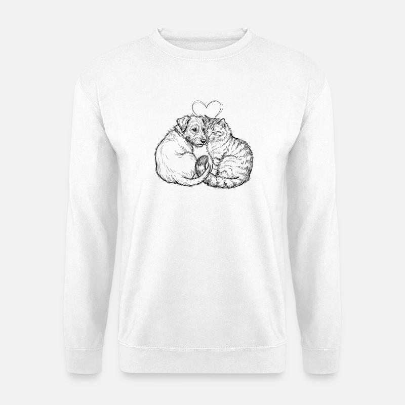 Cute Friends (Cat + Dog) - Unisex Pullover - Weiß