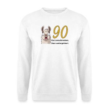 90 Geburtstag – Kurz erschrocken, dann gefeiert - Unisex Pullover - Weiß - Vorne