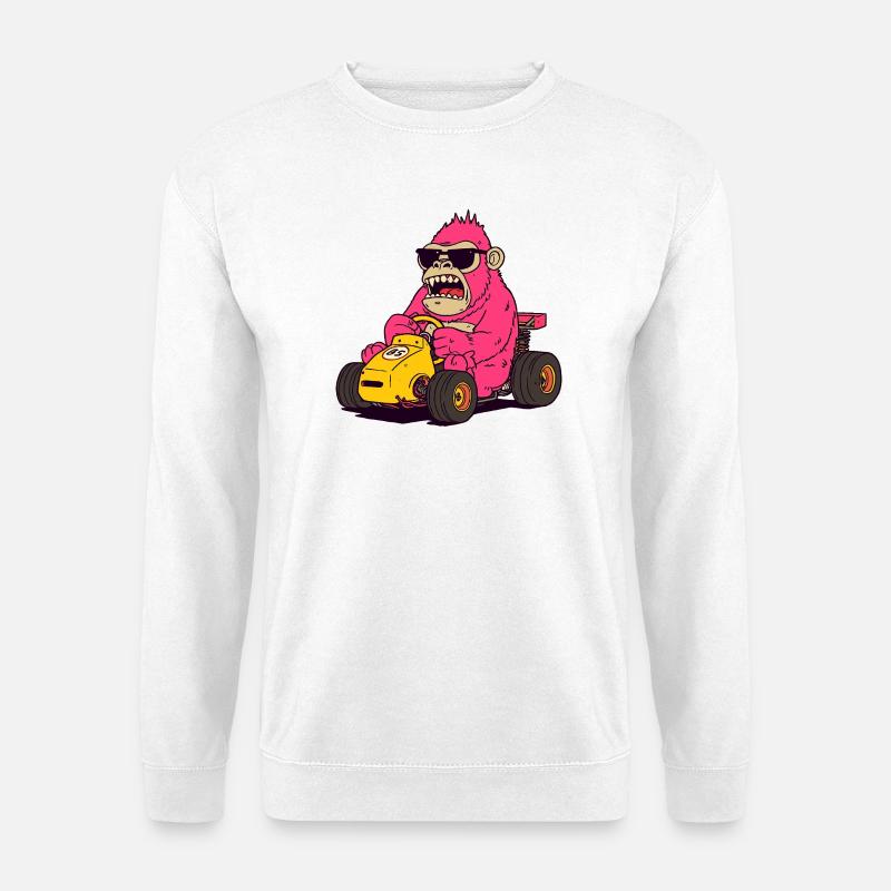 Pink Monkey Racer Kart - Unisex Pullover - Weiß