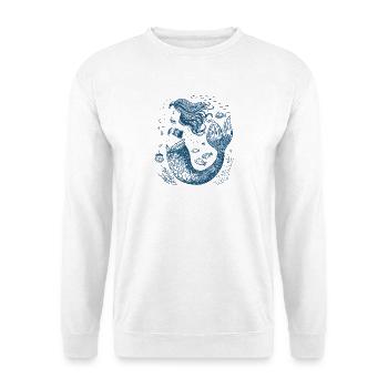 Blue Mermaid in Vintage Lineart Style - Unisex Sweatshirt - white - Front