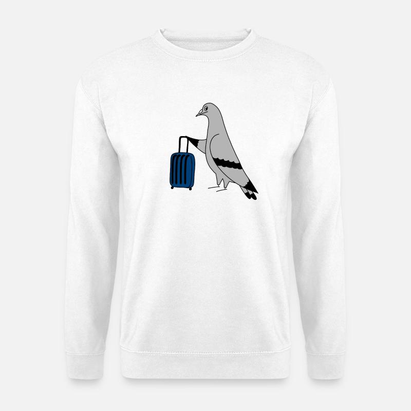 Pigeon with Suitcase – Minimal urban Illustration - Unisex Pullover - Weiß