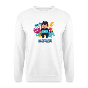 Gamer Kid with game pad and headphones - Unisex Sweatshirt - white - Front
