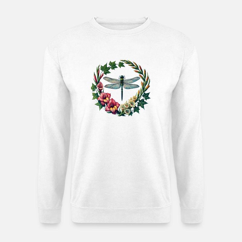 Dragonfly Floral Wreath Frame - Unisex Sweatshirt - white