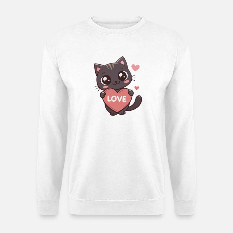 Kawaii-Katze hält Herz-LIEBE - Unisex Pullover - Weiß