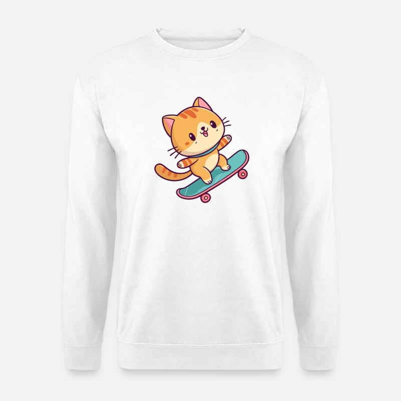 Buntes Skateboard-Kätzchen - Unisex Pullover - Weiß