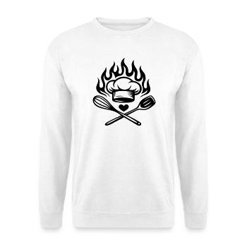 Kochen mit Herz und Flamme - Küchenliebe - Unisex Pullover - Weiß - Vorne
