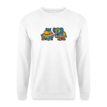 Bunte Elefanten-Nilpferd-Haustiere - Unisex Pullover - Weiß - Vorne