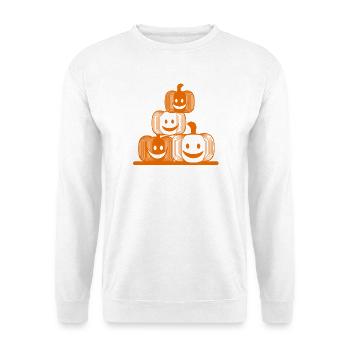 Vier lachende Kürbisse – modernes Halloween-Icon - Unisex Pullover - Weiß - Vorne - Alina (178cm) & Michal (187cm)