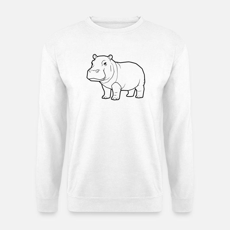 Realistisches Nilpferd Zeichnung Outline - Unisex Pullover - Weiß