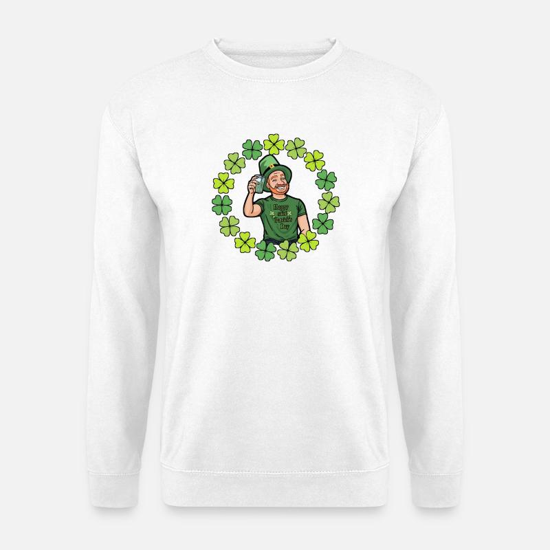 St. Patrick's Day Cartoon mit Kleeblättern - Unisex Pullover - Weiß