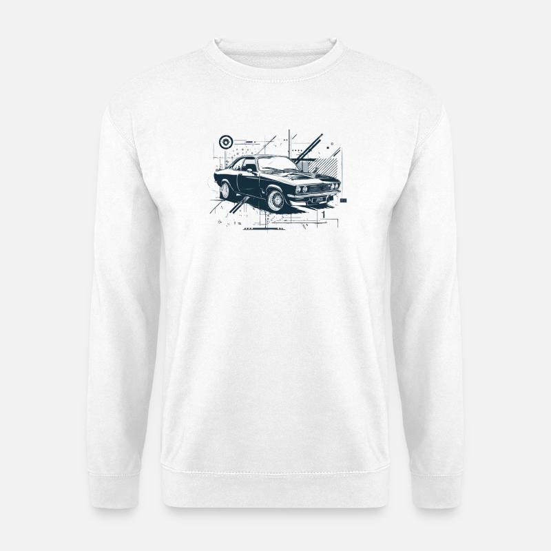 Oldtimer-Bauplan, 1970er Auto, europäisches Auto - Unisex Pullover - Weiß