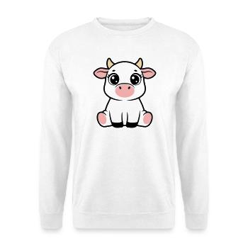 Süßes Kalb Baby Kuh Sitzend Kawaii - Unisex Pullover - Weiß - Vorne - Alina (178cm) & Michal (187cm)