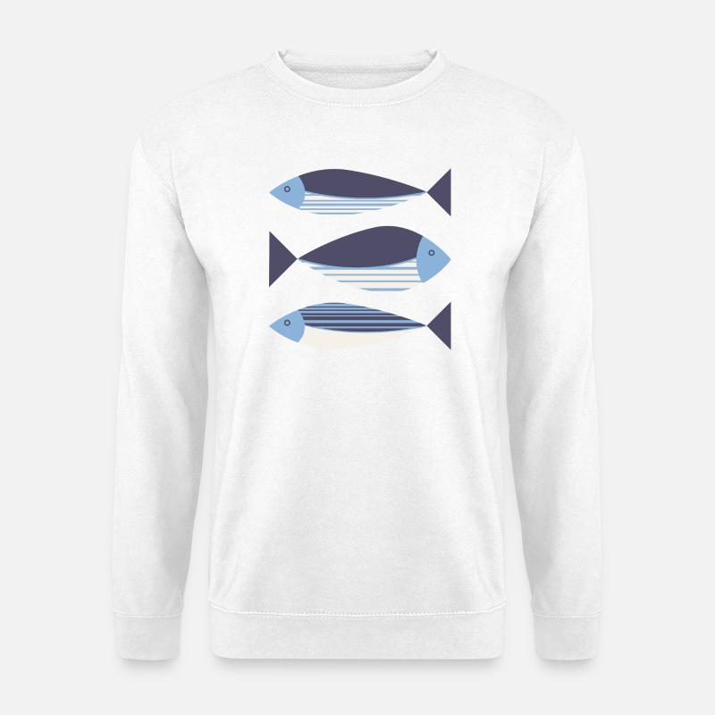 Illustrierte Grafik: Fisch dunkelblau - Unisex Pullover - Weiß