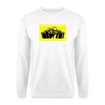Bierpong Becher Gelb Schwarz Symbol - Unisex Pullover - Weiß - Vorne - Alina (178cm) & Michal (187cm)