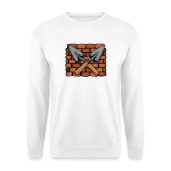 Maurersymbol: Überkreuzte Kellen vor Ziegelwand - Unisex Pullover - Weiß - Vorne
