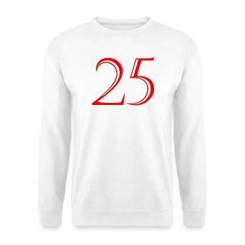 25. 25 JAHRE. 25. JUBILÄUM. 25 JAHRESJUBILÄUM. - Unisex Pullover - Weiß - Vorne - Alina (178cm) & Michal (187cm)