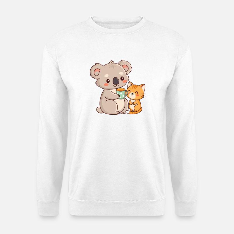 Koala and Cat Cute Coffee - Unisex Sweatshirt - white