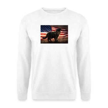 Katzenkrieger vor US-Flagge - Unisex Pullover - Weiß - Vorne
