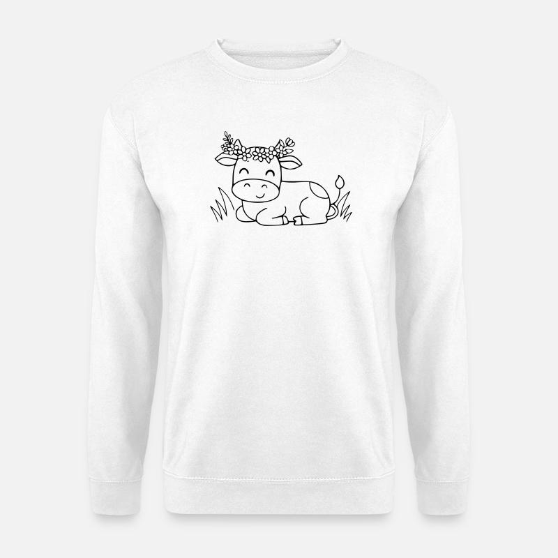 Süße Kuh Blumenkranz Boho Outline - Unisex Pullover - Weiß