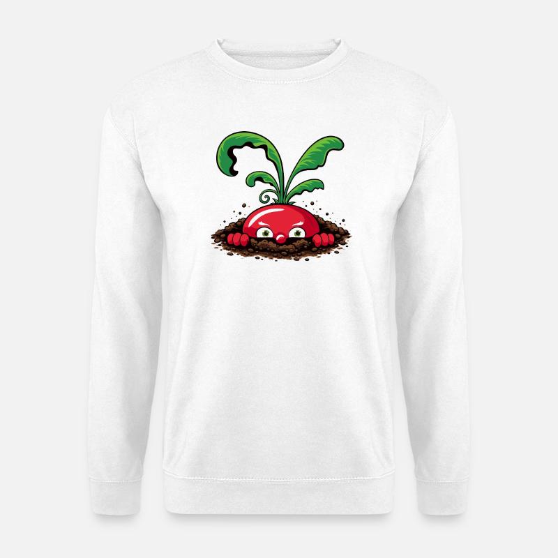Neugieriges Radieschen aus der Erde  - Unisex Pullover - Weiß