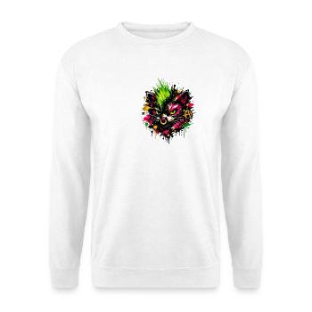 Neon Cat Graffiti Splatter - Unisex Pullover - Weiß - Vorne