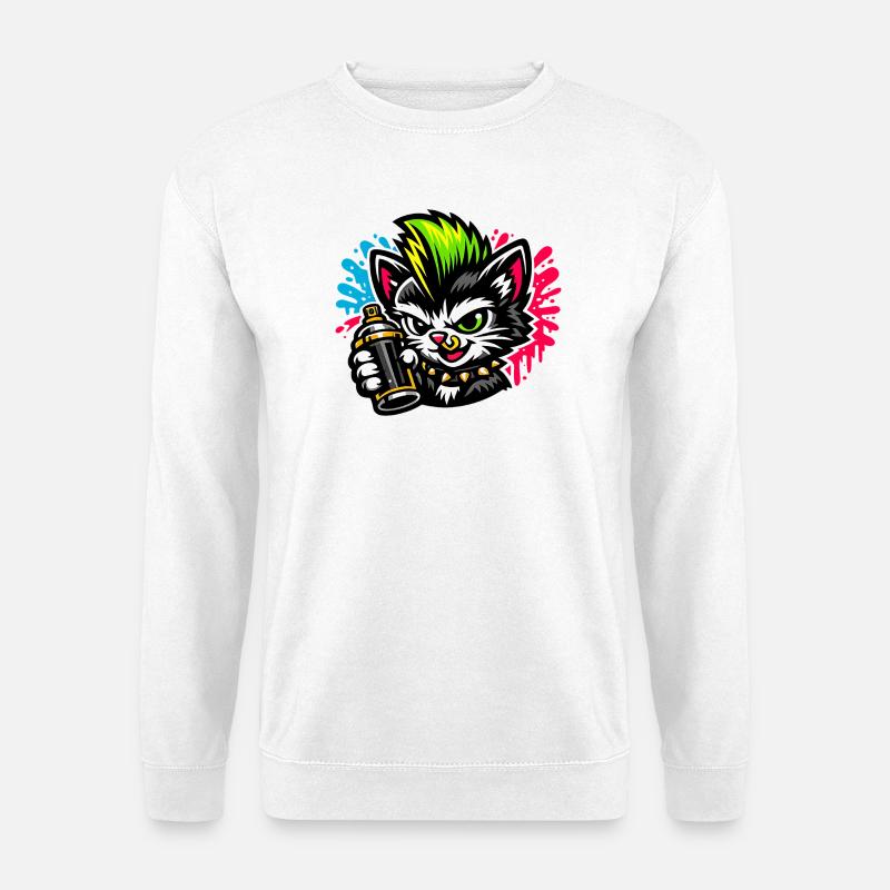 Graffiti Katze Sprühpunk - Unisex Pullover - Weiß