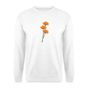 Orangene Gerbera Trio - Unisex Pullover - Weiß - Vorne - Alina (178cm) & Michal (187cm)
