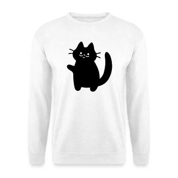 Winkende Katze Silhouette Schwarz - Unisex Pullover - Weiß - Vorne - Alina (178cm) & Michal (187cm)