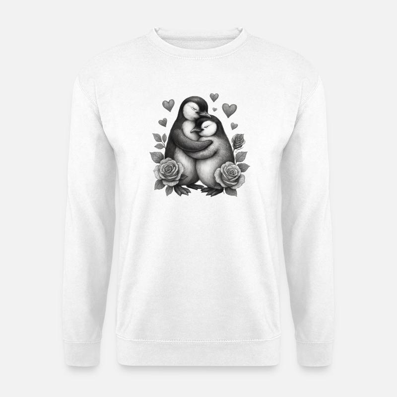 Hugging penguins with roses - Unisex Sweatshirt - white