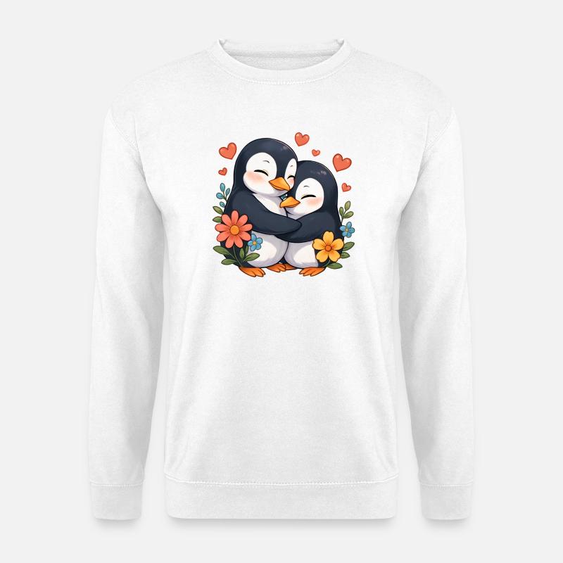 Kuschelpinguin Umarmung mit Blumen - Unisex Pullover - Weiß