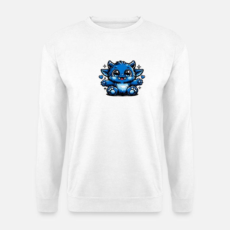 Blauer Kuschel-Drachen Comicstil - Unisex Pullover - Weiß