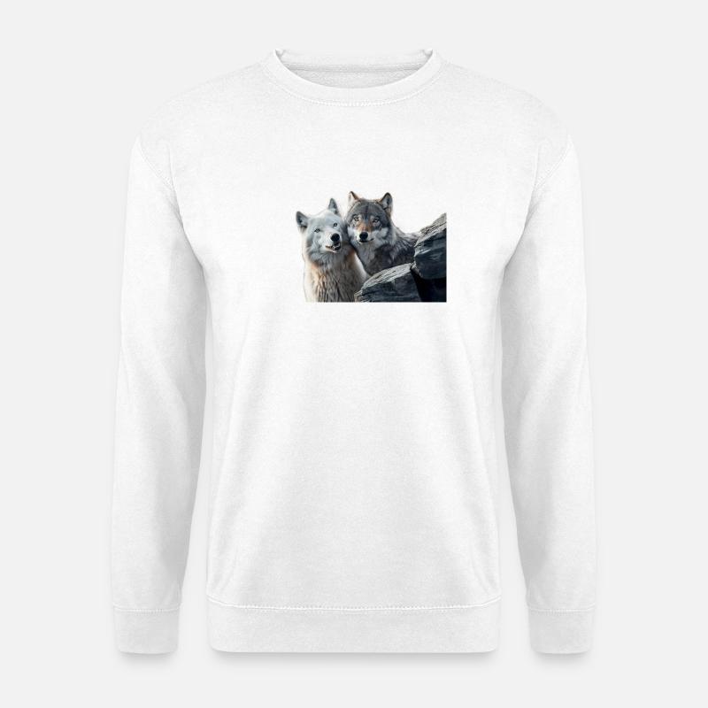 Wolves Duo auf Rock - Unisex Pullover - Weiß