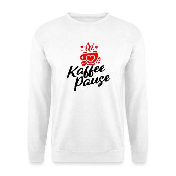 Kaffee Pause - Kaffeebecher mit Herzmotiv - Unisex Pullover - Weiß - Vorne