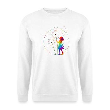 Regenbogen Mädchen mit Pusteblume - Unisex Pullover - Weiß - Vorne