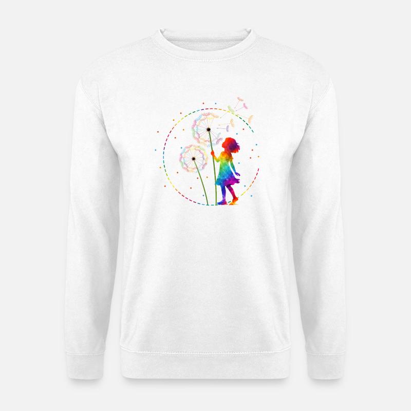 Regenbogen Mädchen mit Pusteblume - Unisex Pullover - Weiß
