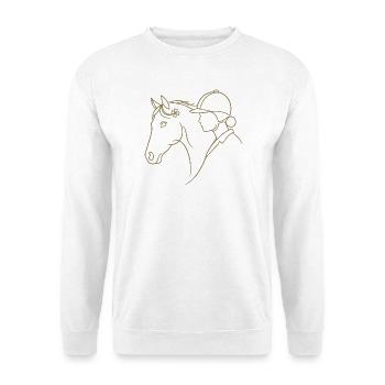 Minimalistische Silhouette Reiterin Pferd Dressur  - Unisex Pullover - Weiß - Vorne